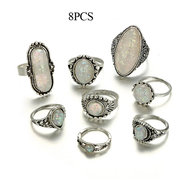 Boho Opal Vintage Rings Set
