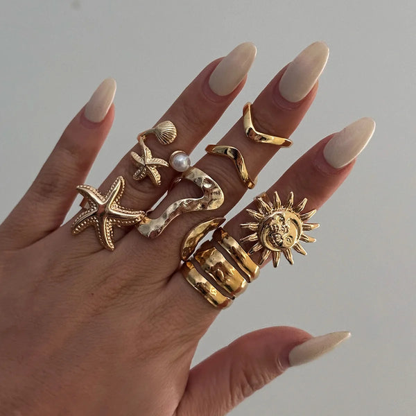 Vintage Sun & Starfish Rings Set