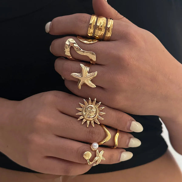 Vintage Sun & Starfish Rings Set