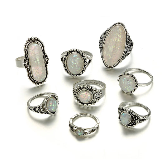 Opal Vintage Rings 8pcs Set