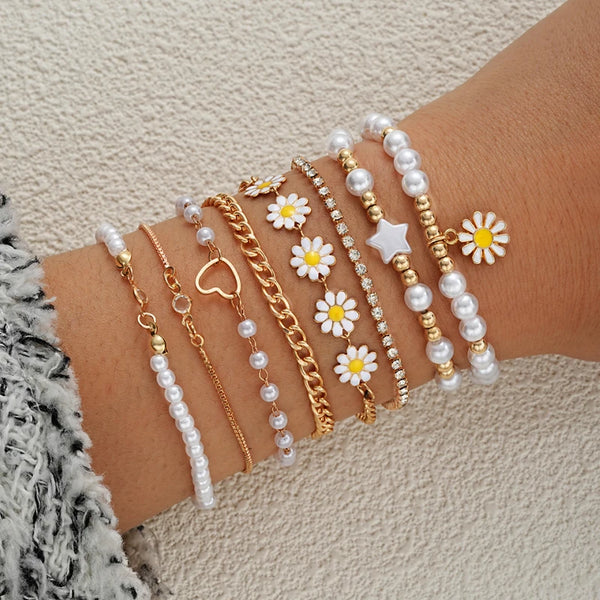 Boho Daisy Charm Bracelets Set