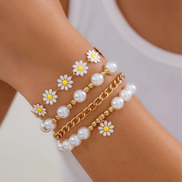 Boho Daisy Charm Bracelets Set