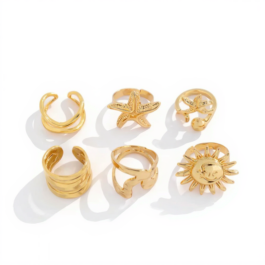 Vintage Sun & Starfish Rings Set